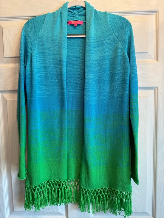 Lilly Pulitzer Sweaters - Lilly Pulitzer-Bright Green /Turquoise Knitted Fringe Cardigan